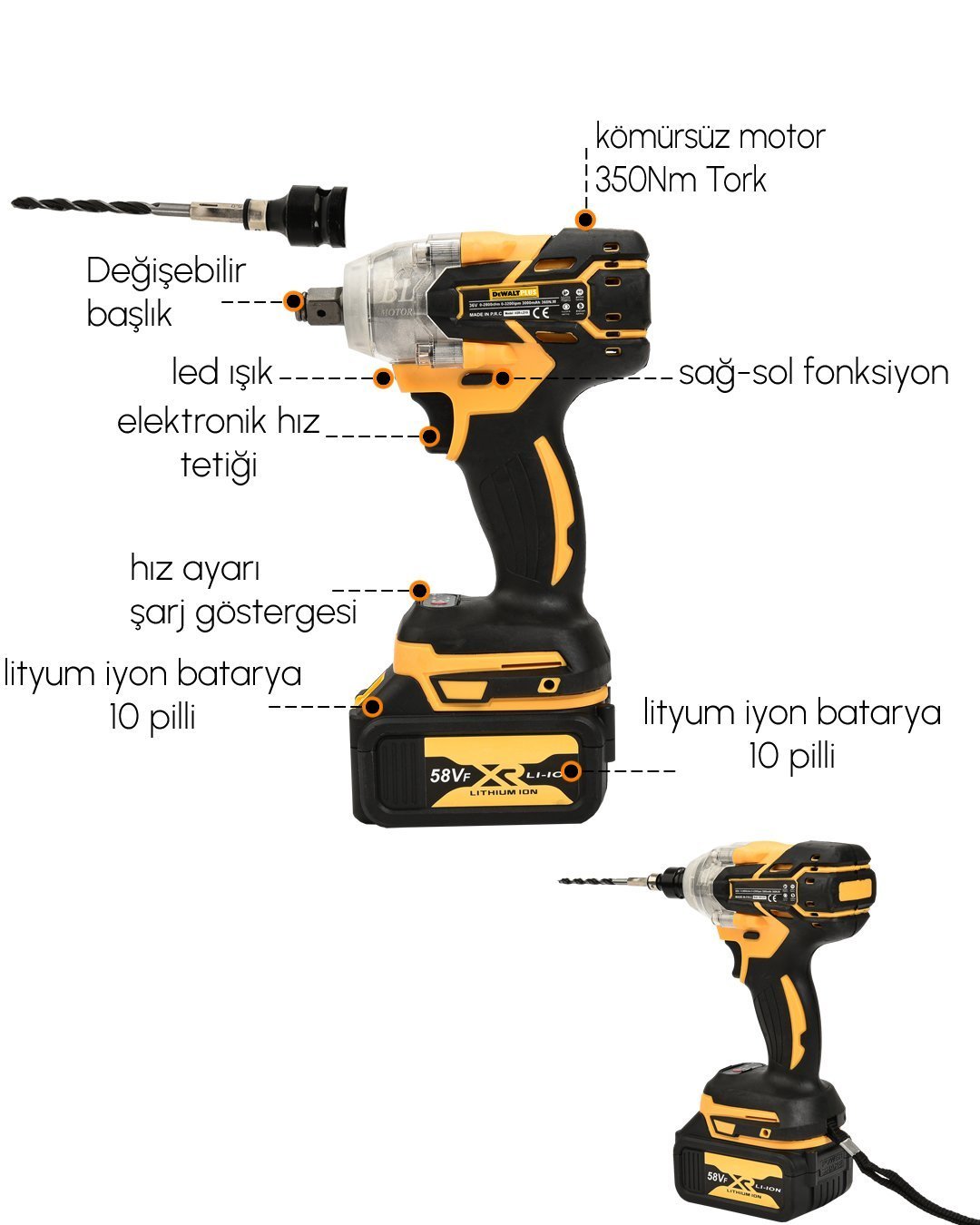 Dewalt Plus DP001 Akülü Ultra 4lü Set Makina somun sıkma teknik özellikler