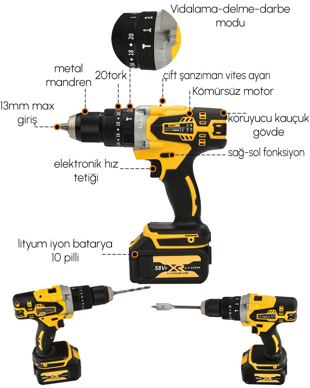 Dewalt Plus DP001 Akülü Ultra 4lü Set Makina vidalama matkap teknik özellikler