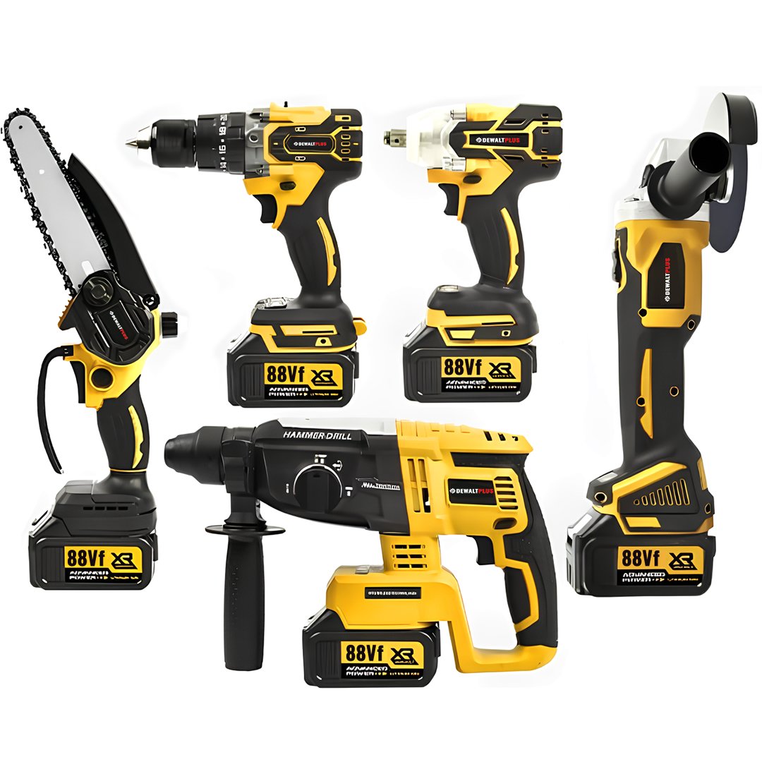 DewaltPlus DWP006 Akülü Süper 5li Set Makina 88vf 5ah 125mm Avuç Taşlama, Sds Plus Kırıcı Delici Hilti, Somun Sıkma Sökme, Vidalama Matkap, Budama Testere