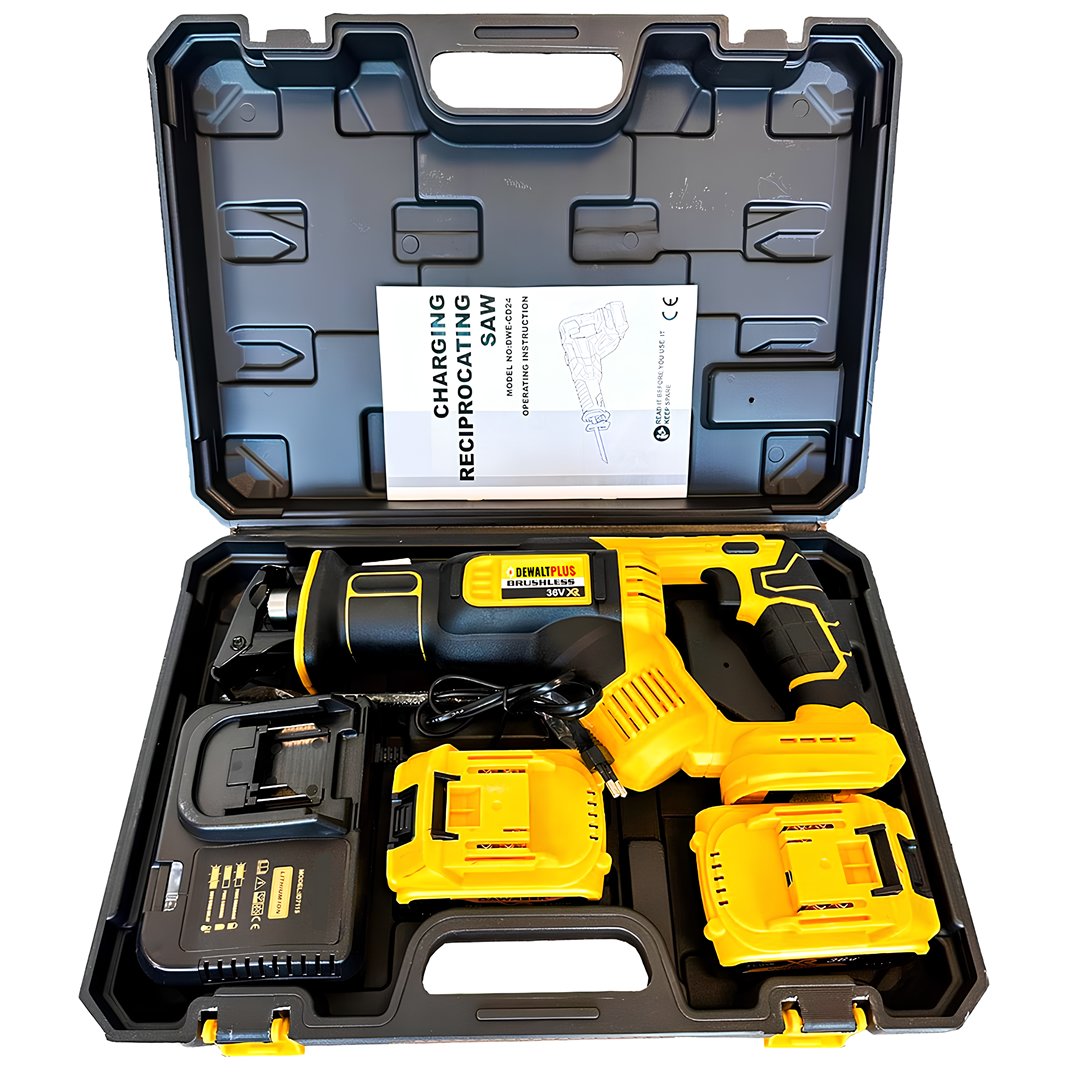 DewaltPlus DWP007 Akülü Kömürsüz Tilki Kuyruğu Testere Kılıç Testere 36v 5ah (Sarı) çantası