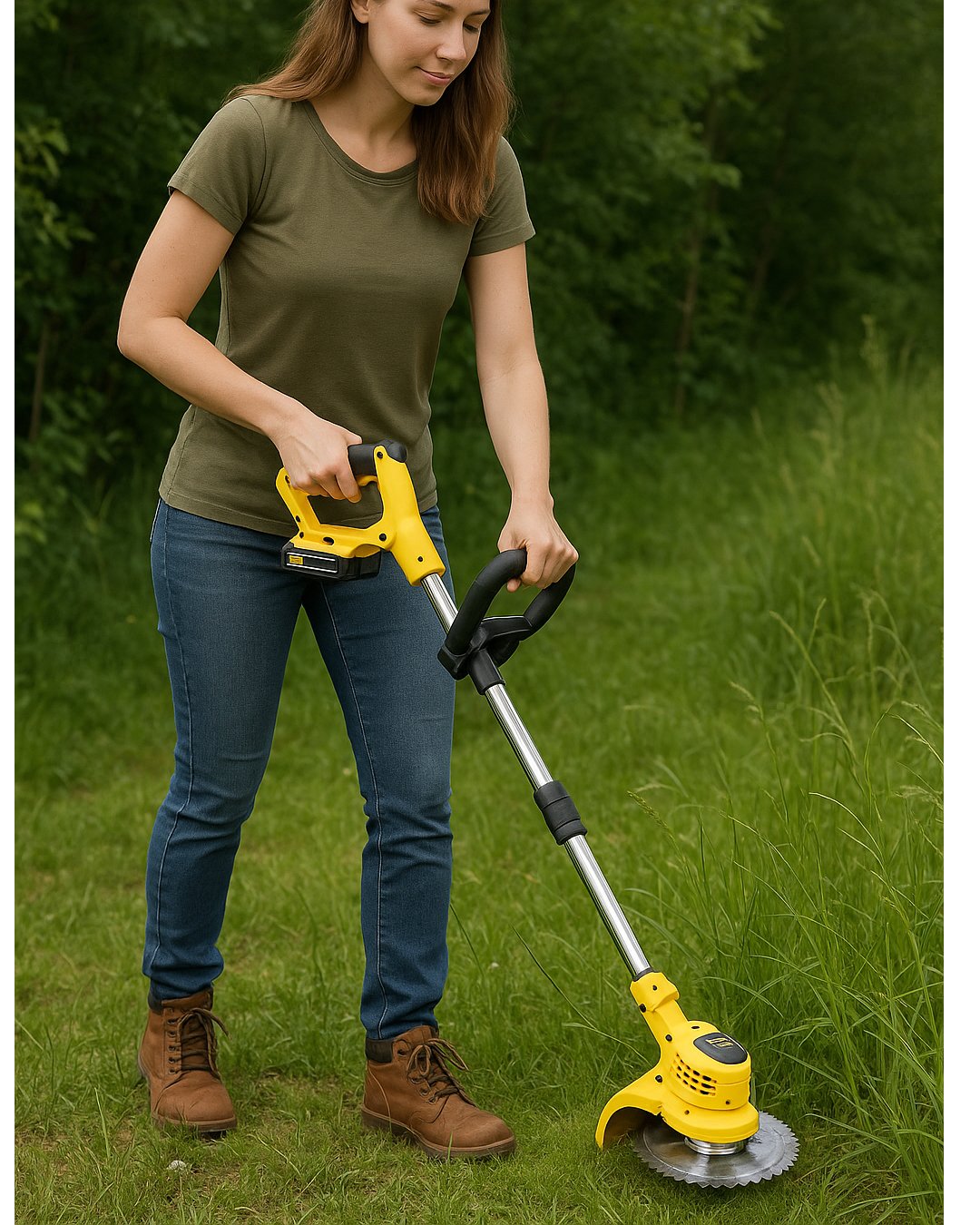DewaltPlus DWP008 Çift Akülü 58Vf Şarjlı Ot, Dal, Çim Biçme Makinesi (Sarı) bahçe kullanımı