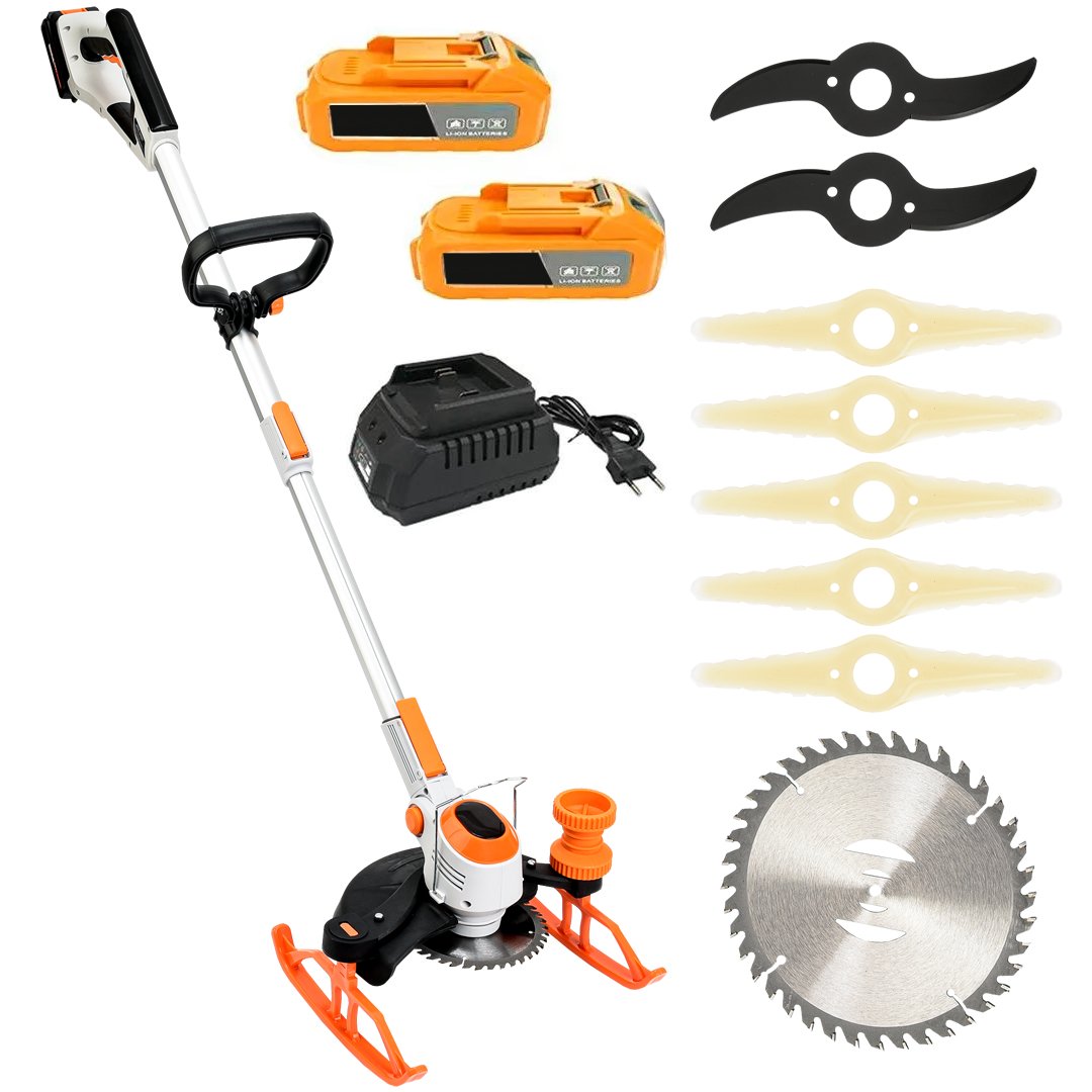 DewaltPlus DWP009 Profesyonel Çift Akülü Kızaklı Ot, Dal, Çim, Çalı, Biçme Tırpan Makinesi (Turuncu) 58Vf parçalar